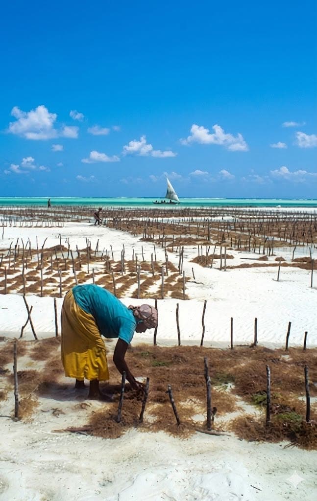 Raccolta alghe sulla costa di Zanzibar